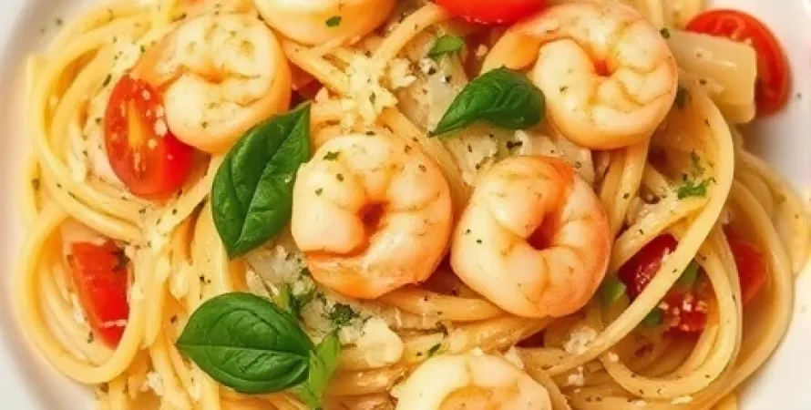 Pâtes aux crevettes et vin blanc