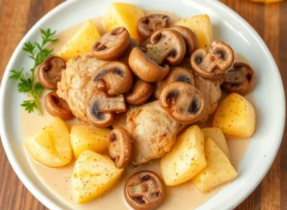Poulet aux champignons et pommes de terre