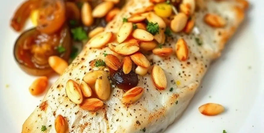 Tilapia aux amandes et oignons caramélisés