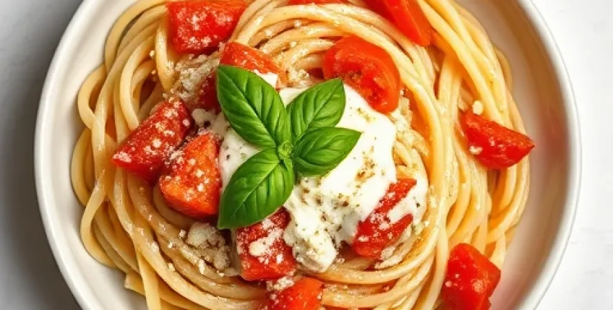 Pâtes à la crème de tomate et basilic végan