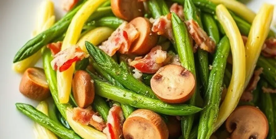 Haricots verts aux champignons et bacon