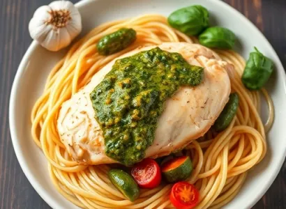 Poulet au pesto avec spaghetti