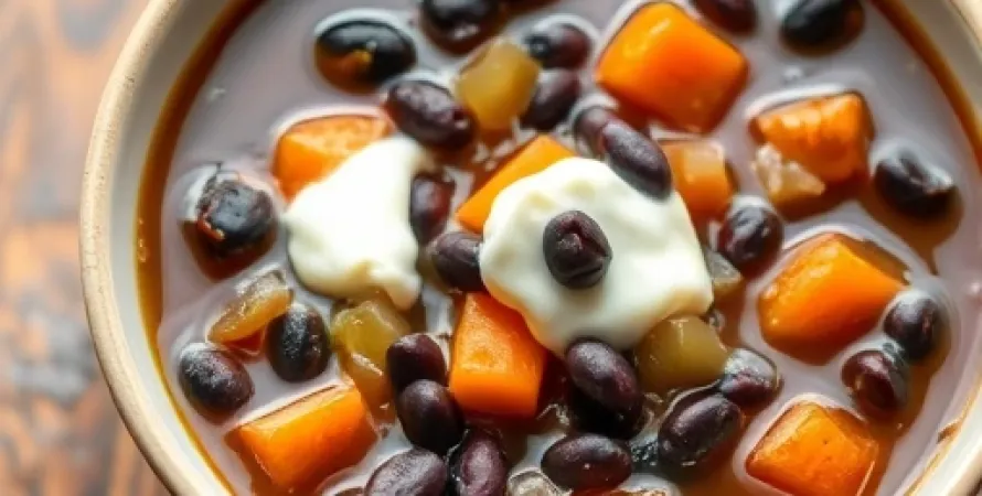 Potage de haricots noirs aux patates douces