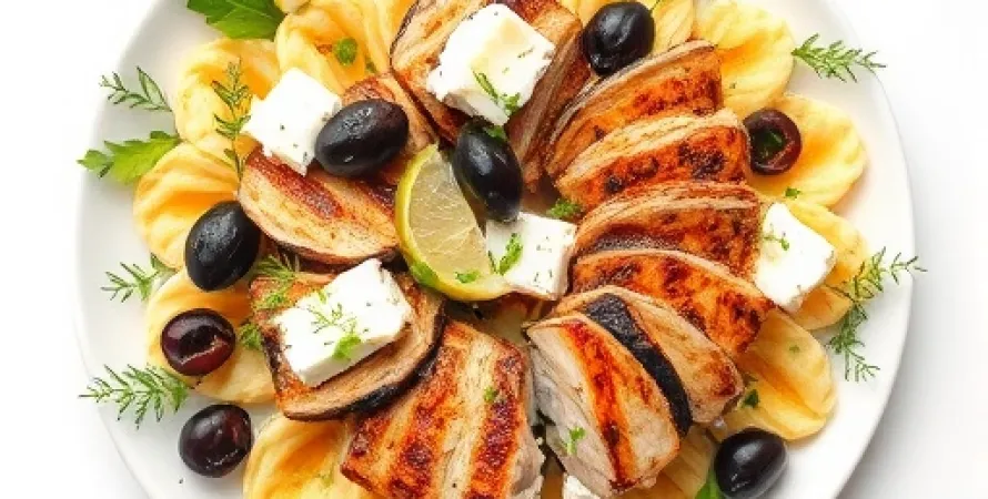 Pâtes au poulet, épinard et feta