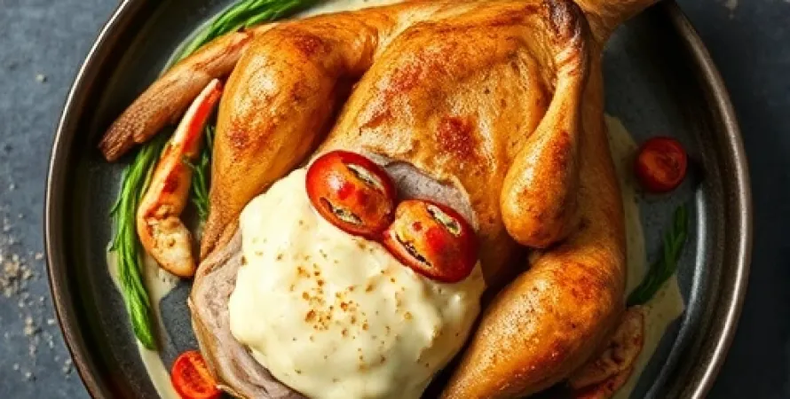 Poulet rempli de crabe
