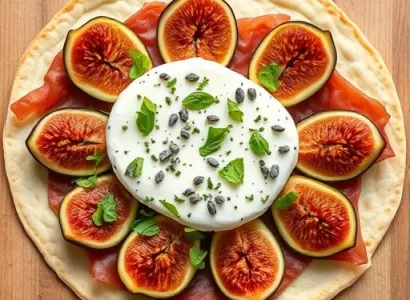 Piadine aux figues, bleu et prosciutto