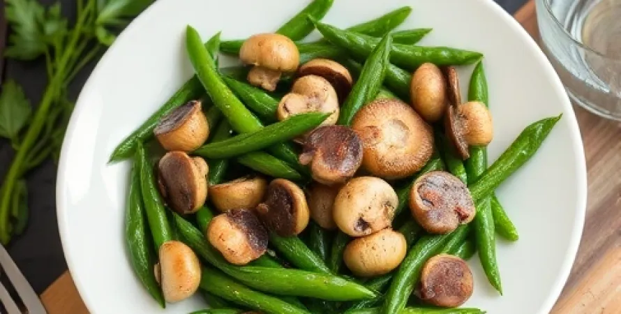 Haricots verts sautés aux champignons