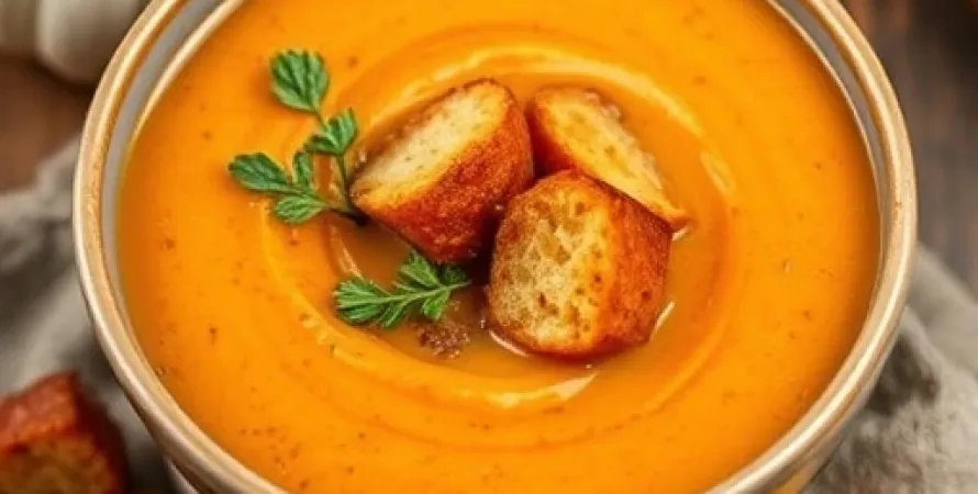 Potage de patates douces au ail roti