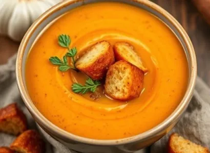 Potage de patates douces au ail roti