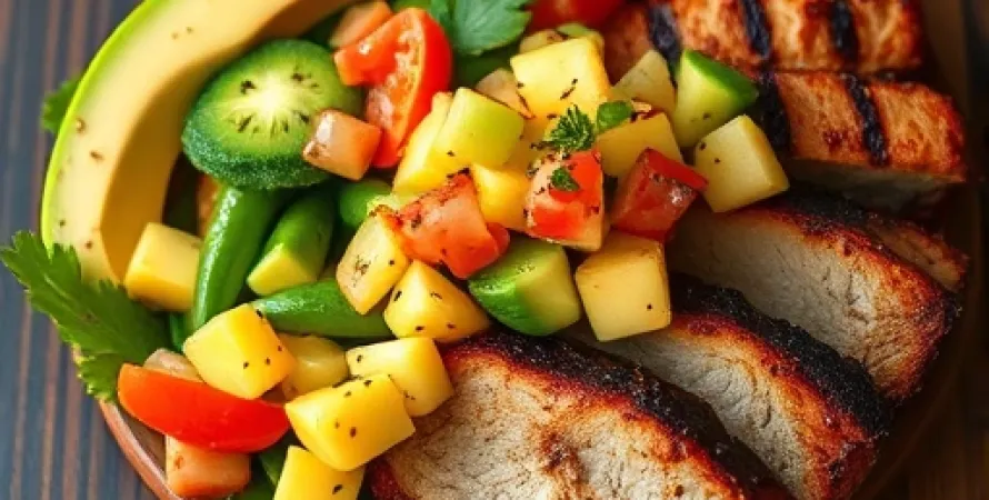 Porc aux épices avec salsa avocat ananas