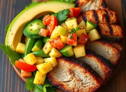 Porc aux épices avec salsa avocat ananas