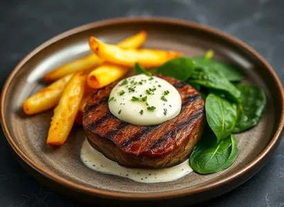 Steak au four avec pommes de terre et spinach