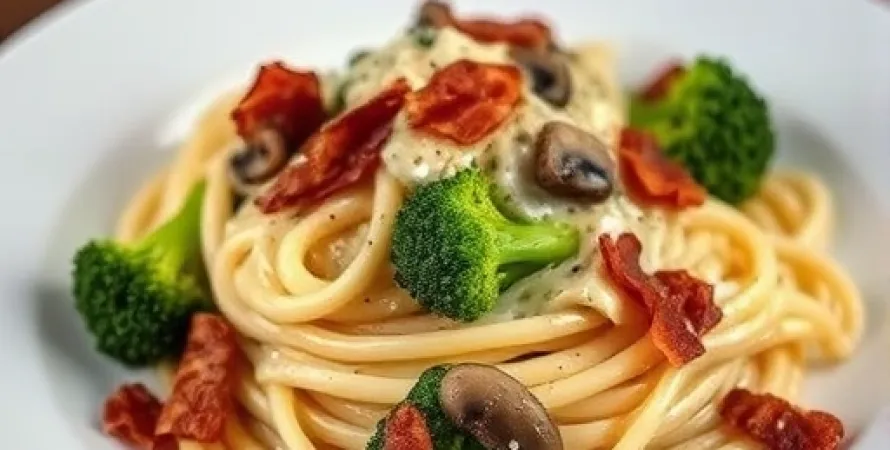 Carbonara aux champignons et au bacon