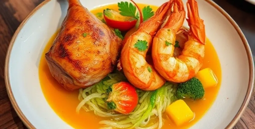 Poulet et crevettes à la sauce aigre-douce