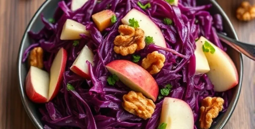 Salade de chou rouge aux pommes et noix