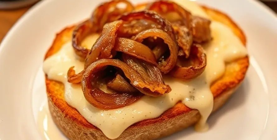 Tartine aux oignons et fromage