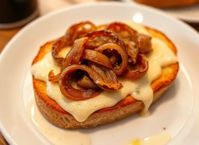 Tartine aux oignons et fromage