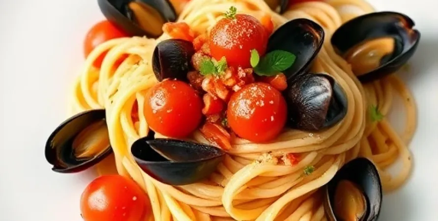 Pâtes aux coques et tomates