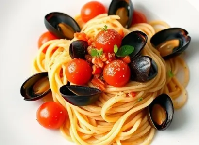 Pâtes aux coques et tomates