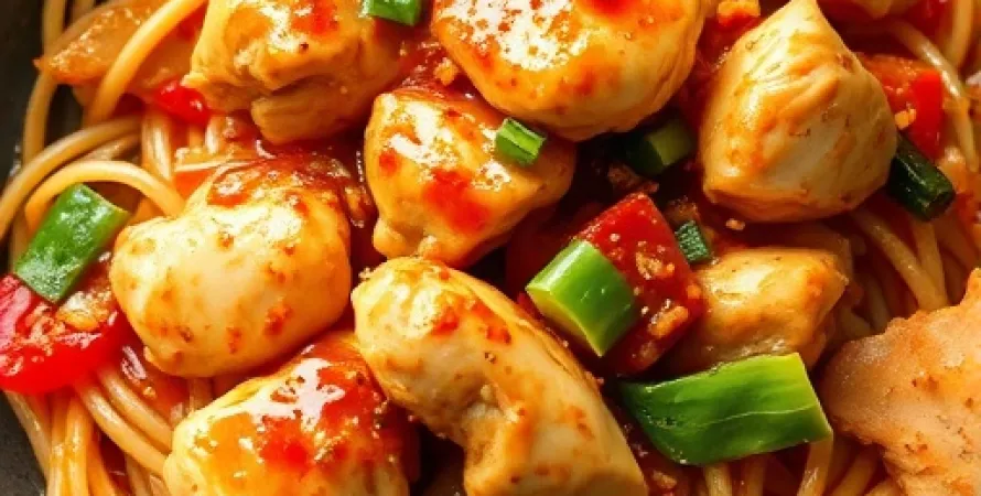 Recette Poulet asiatique aux nouilles et légumes