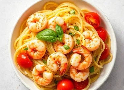 Crevettes aux tomates avec fettuccines