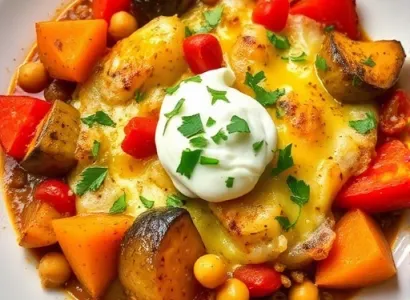 Gratin de patates douces, poivrons et aubergines