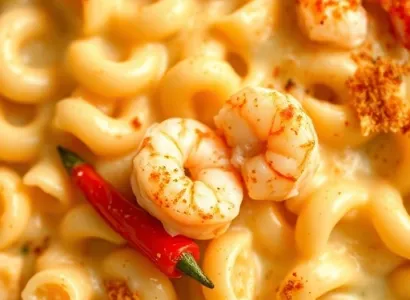 Macaroni au fromage et crevettes