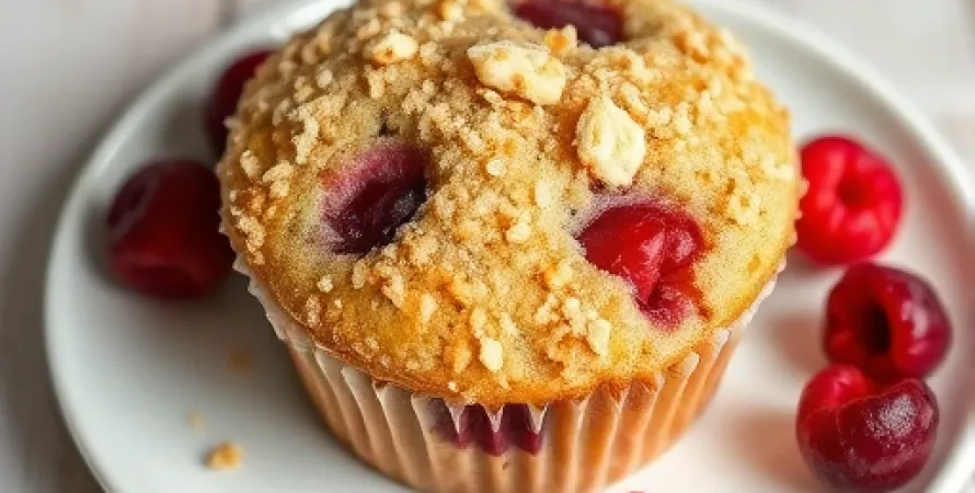 Muffins aux cerises et streusel de noix de coco