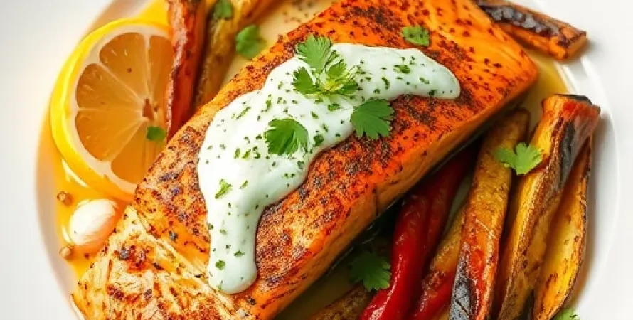 Saumon au chili avec crème de cilantro