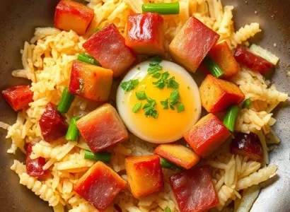 Riz frit au jambon et aux légumes