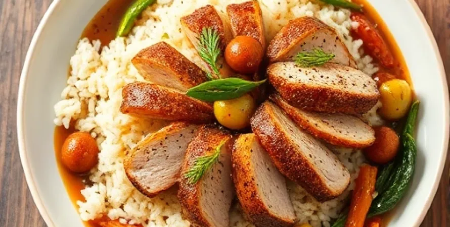 Poulet aux amandes et légumes