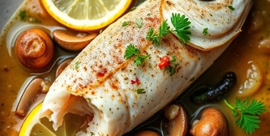 Poisson au fournil avec sauce aux champignons