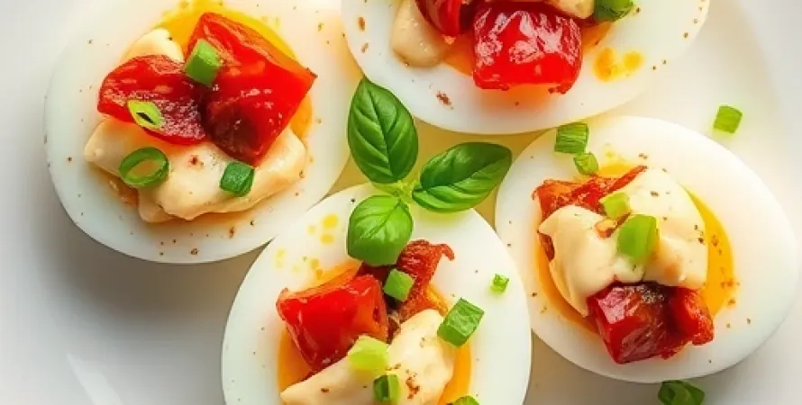 Oeufs remplis de fromage et de tomates
