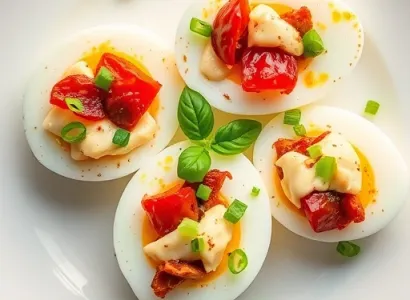 Oeufs remplis de fromage et de tomates