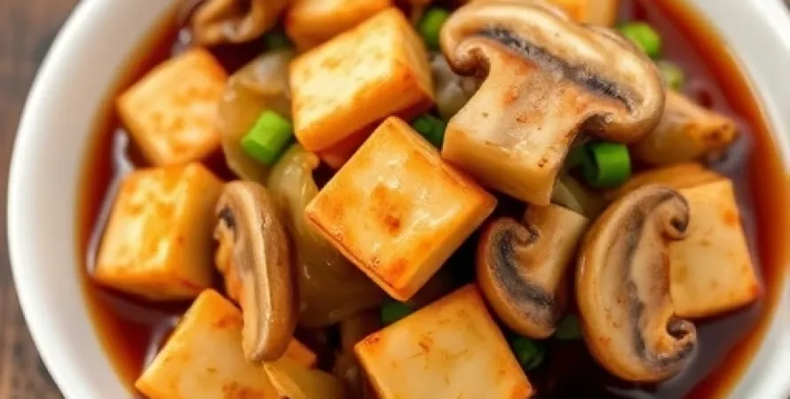 Tofu aux champignons et oignons