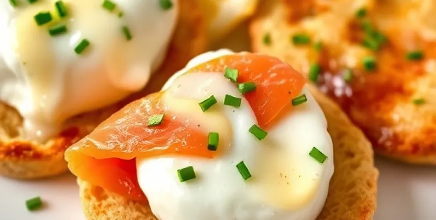 Oeufs pochés et saumon fumé sur crumpets