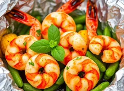 Crevettes à la vapeur avec épis de maïs et edamame