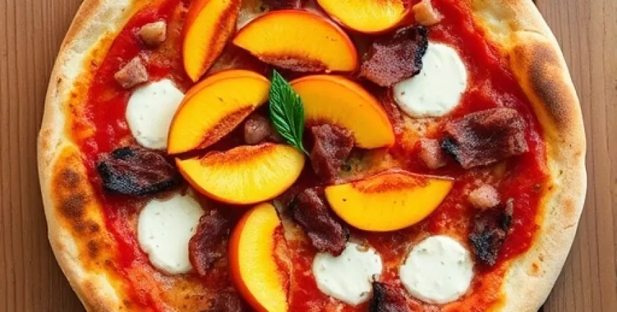 Pizza aux pêches et au bacon