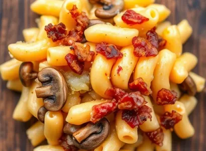 Macaroni au fromage avec champignons et lardons