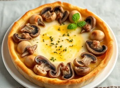 Tarte aux champignons, fromage et jambon