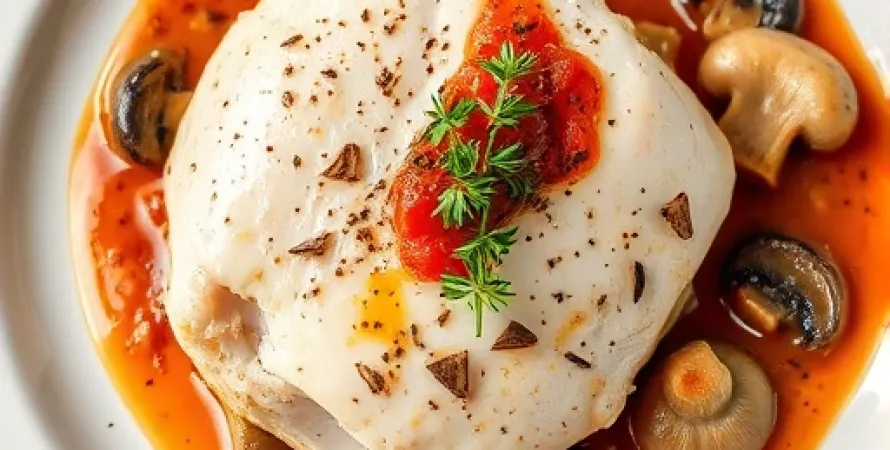Poulet à la sauce tomate et champignons