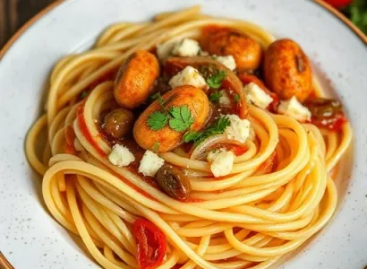 Pâtes avec sauce aux saucisses chaudes