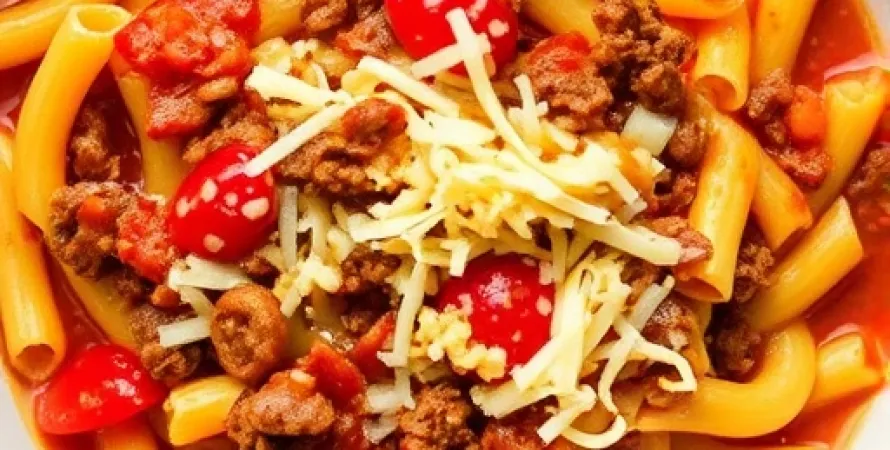 Macaroni au fromage avec boeuf et tomates