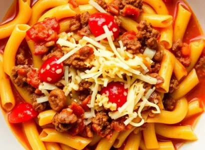Macaroni au fromage avec boeuf et tomates