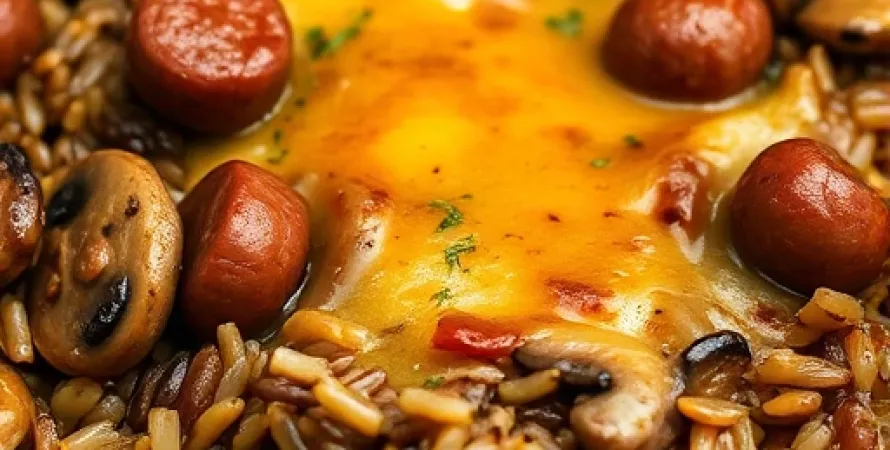 Gratin de saucisses et riz sauvage