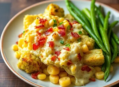 Gratin de brocolis, fromage et corn