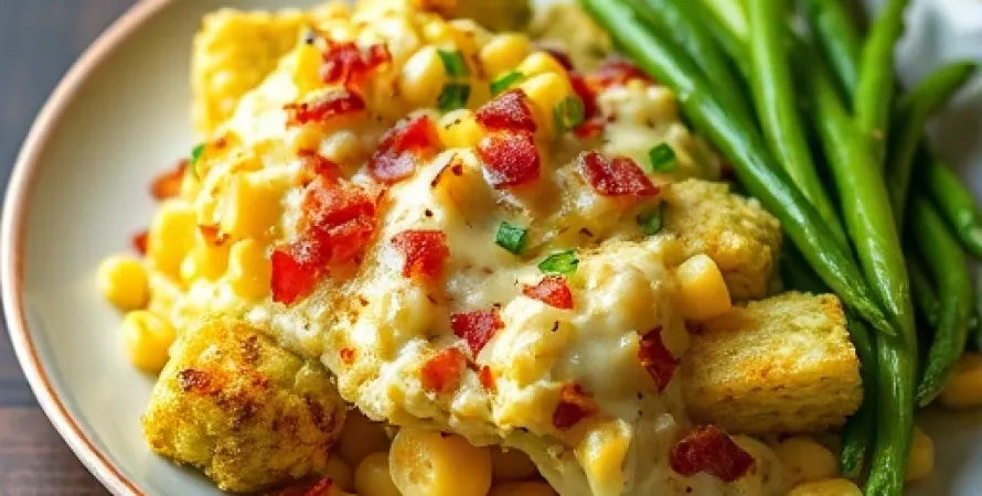 Gratin de brocolis, fromage et corn