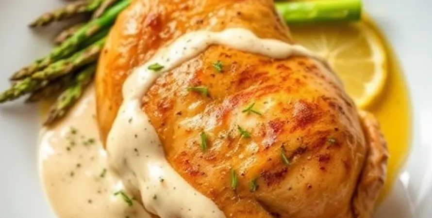Poulet rôti au tahini et asperges