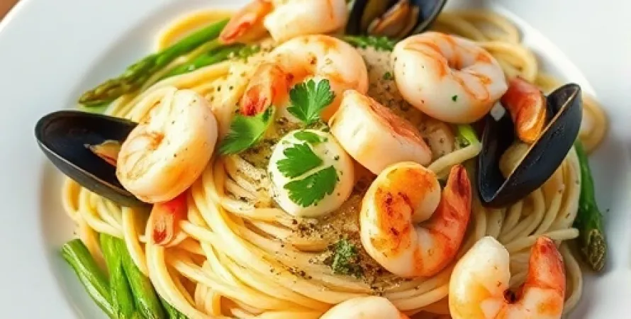 Linguine aux coquillages et asperges