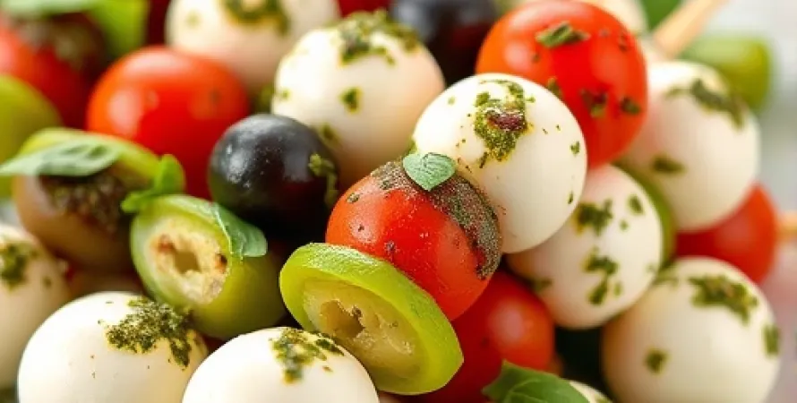 Brochettes de mozzarella au pesto